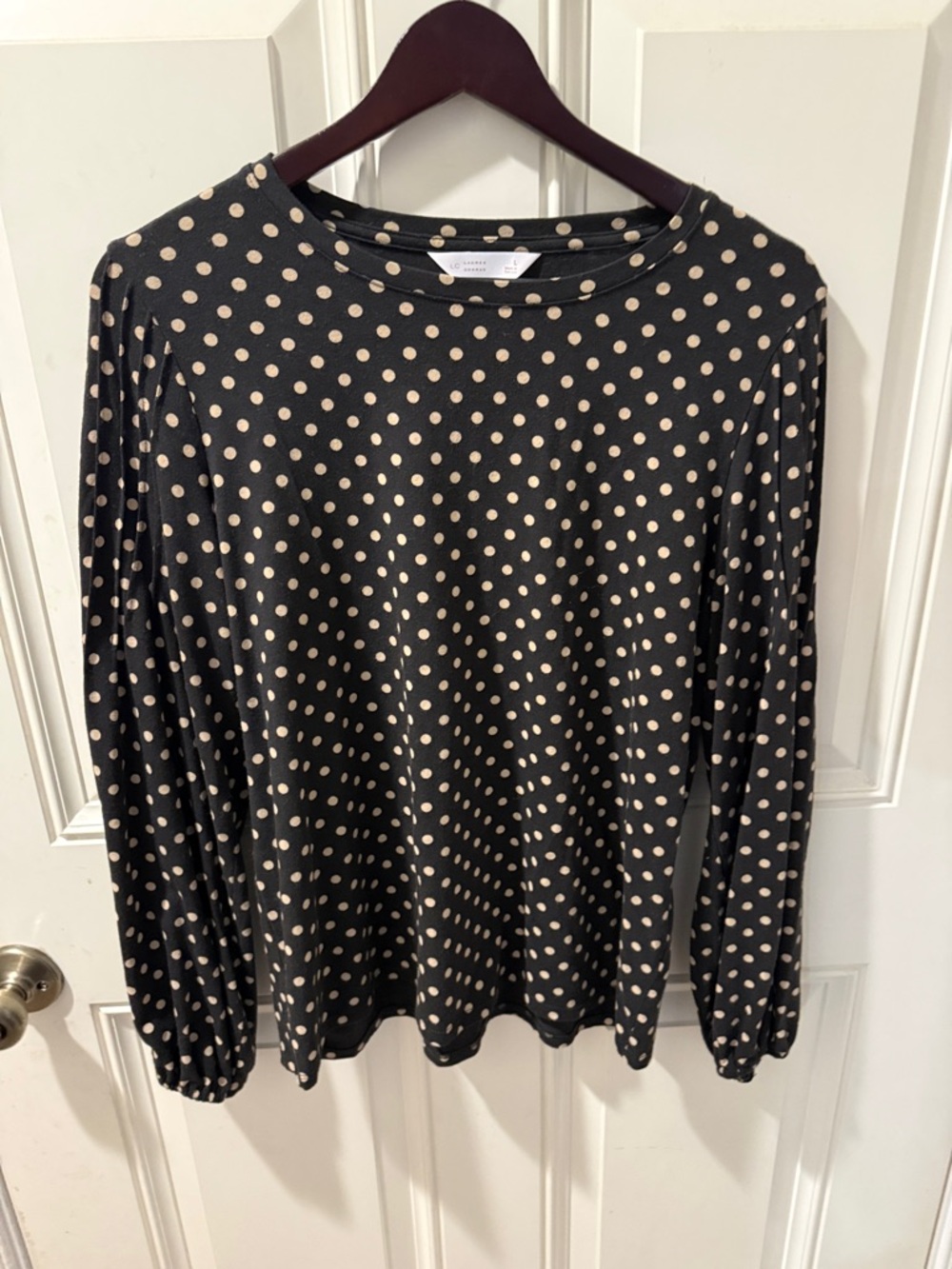 LC Lauren Conrad Black Long-Sleeve Polka Dot Top with Cream Dots
